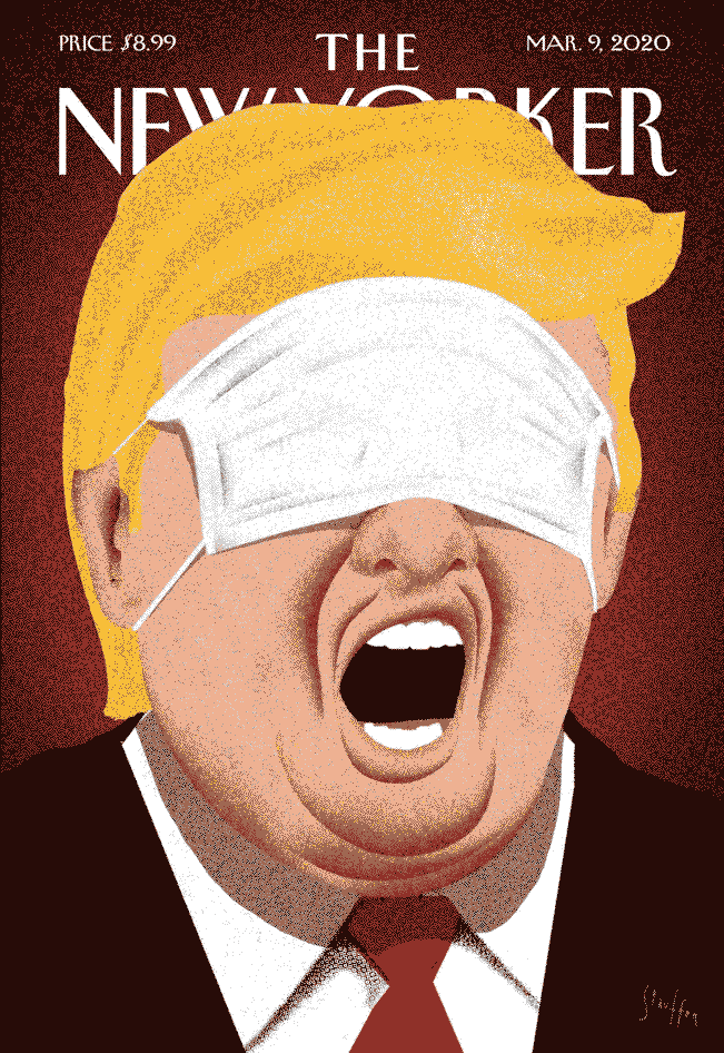 Couverture The New Yorker mars 2020 Trump portant un masque sur les yeux